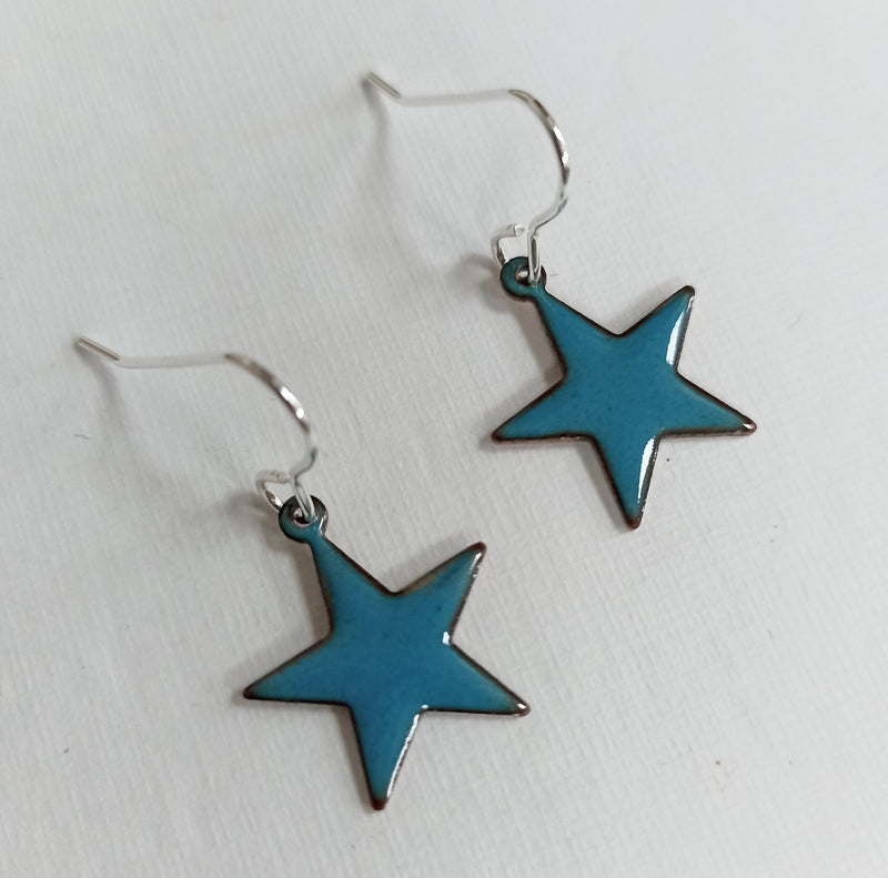 Enamelled turquoise star earrings