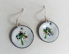 Enamelled abstract colour splash tree earrings