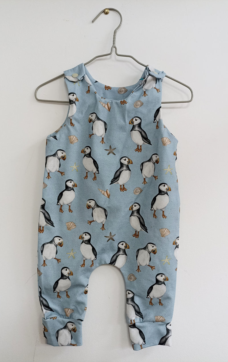Romper suit - blue puffins, shells & starfish (0-6 months or 6-12 months)