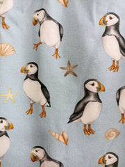 Romper suit - blue puffins, shells & starfish (different sizes available)