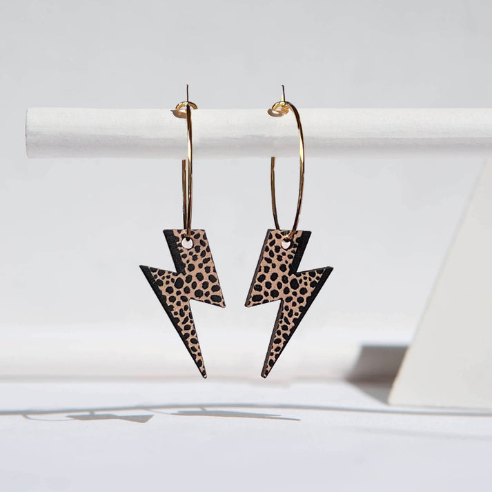 Printed wooden 'Rebel Rebel' lightning bolt hoops