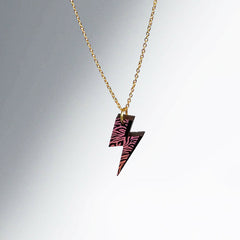 Printed wooden 'Rebel Rebel' lightning bolt necklace