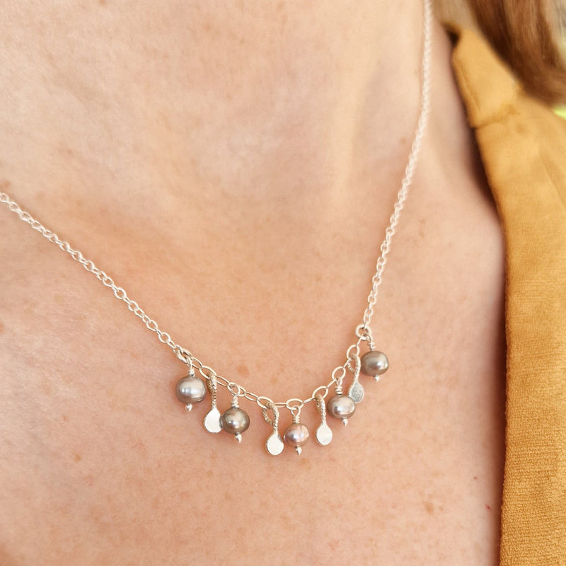 Silver & pearl confetti necklace