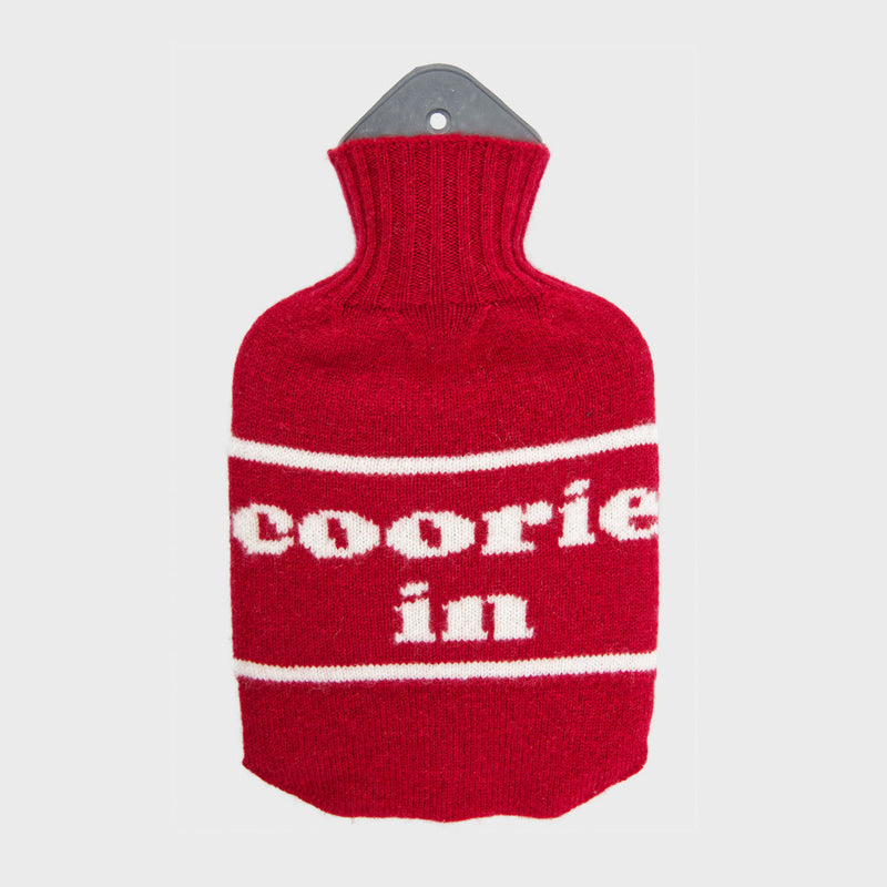 Lambswool Knit 'Coorie In' mini Hot Water Bottle - Red/Cream