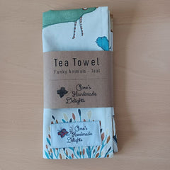 Tea towel - Funky Animals - Teal