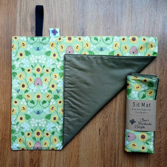 Waterproof sit mat - Bee Amongst The Sunflowers print