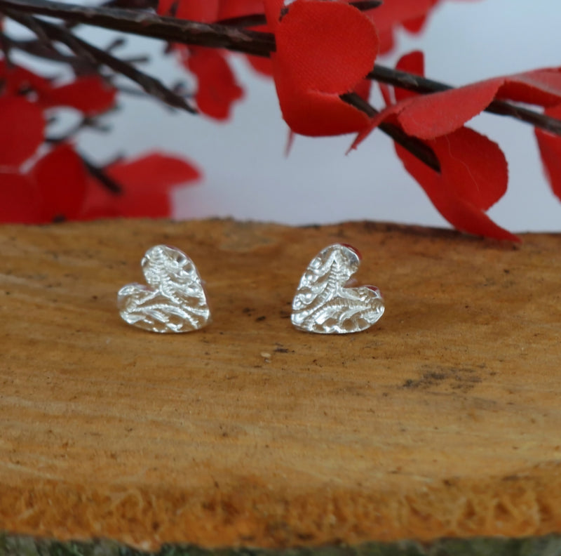 Sterling silver wee textured heart studs