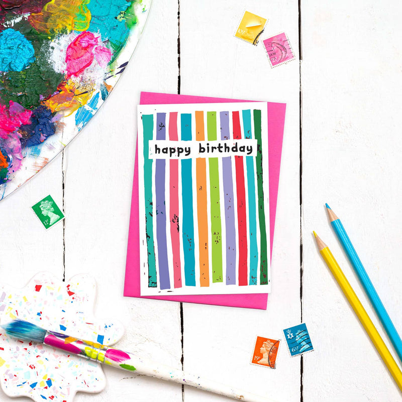 Happy birthday - colourful stripes card
