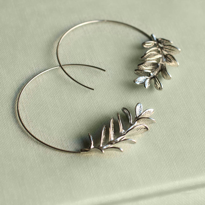 Botanical Leaf hoop earrings