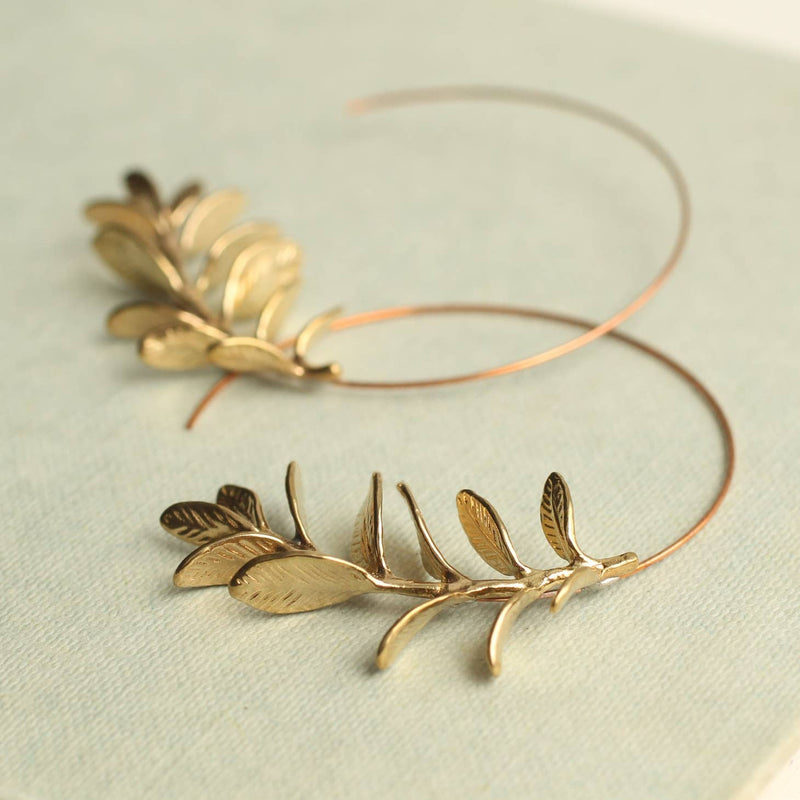 Botanical Leaf hoop earrings