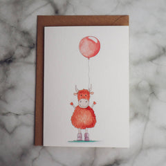 Highland cow and balloon card