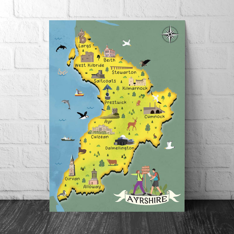 Ayrshire illustrated map A4 print