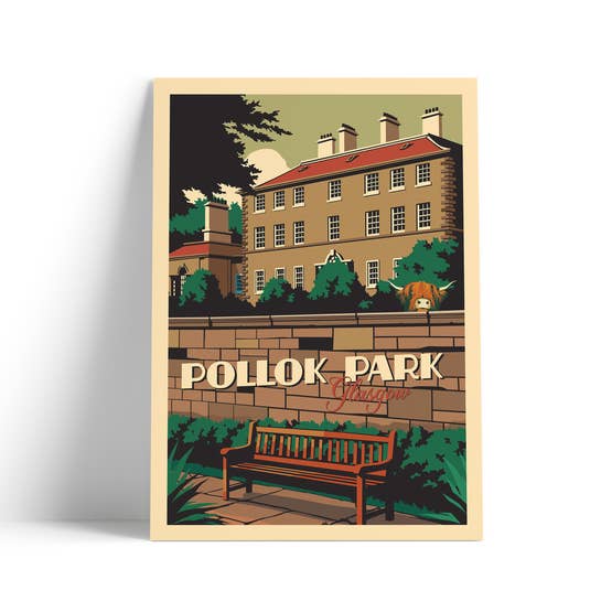 Pollok Park Glasgow and Highland Cow - A4 travel poster print