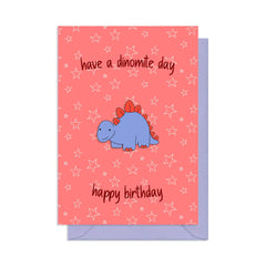 Have a dinomite day mini birthday card with enamel pin badge