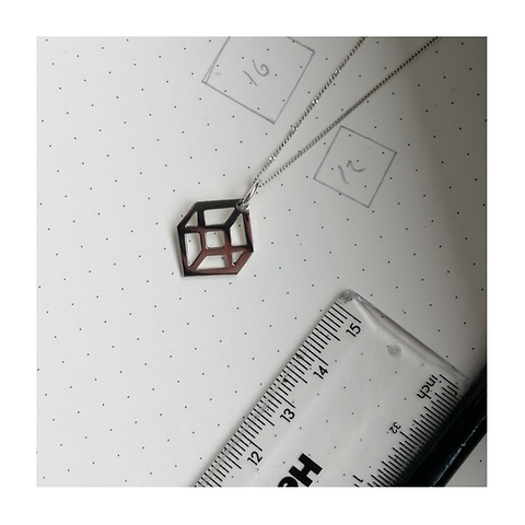 Sterling Silver illusion mini cube pendant