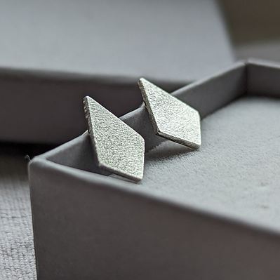 Sterling Silver mini diamond shape frosted studs