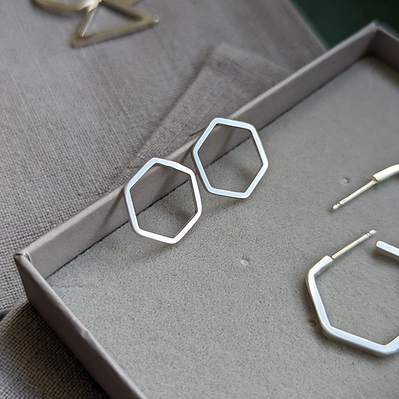 Sterling Silver simple hexagon studs