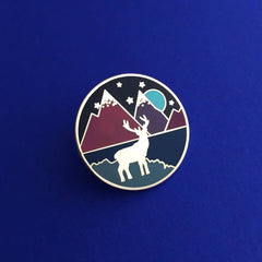 Stag and mluntains enamel pin