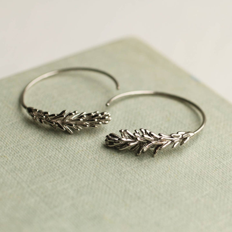 Rosemary Leaf plated brass hoop earrings - gold or silver