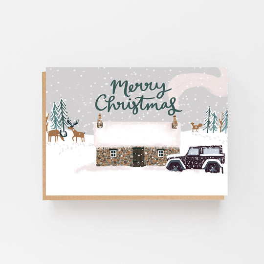 Merry Christmas bothy in the snow card