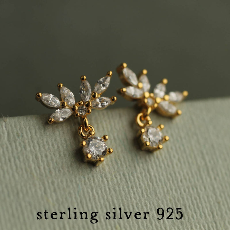 Oak Leaf Cubic Zirconia Stud Earrings