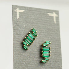 Emerald Green Ladder Baguette Stud Earrings