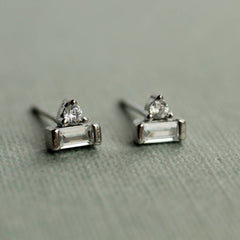 Art Deco Crystal Pyramid Sterling Silver Stud Earrings