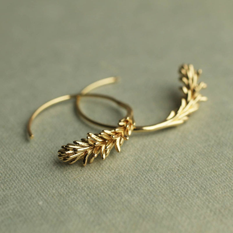 Rosemary Leaf plated brass hoop earrings - gold or silver