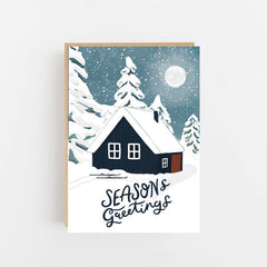 Season's greetings winter cabin card