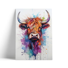 Colourful highland cow A4 print