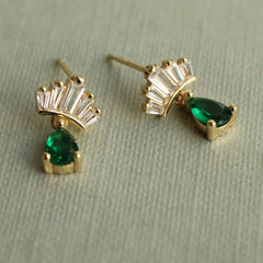 Emerald green gold vermeil crown stud earrings