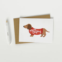 Pack of 6 Merry Christmas dachshund and sledge cards