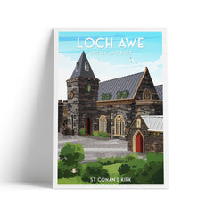 Loch Awe St Conan's Kirk A4 travel poster print