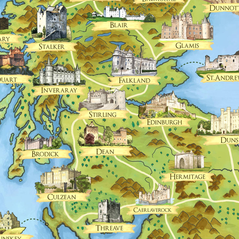 Scottish Castles A4 illustrated map print