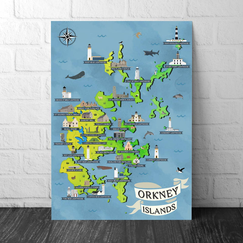 Orkney Islands A4 illustrated map poster print