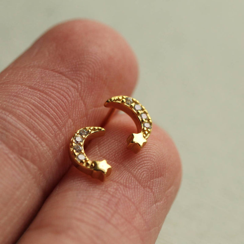 Gold Vermeil Moon Stud Earrings