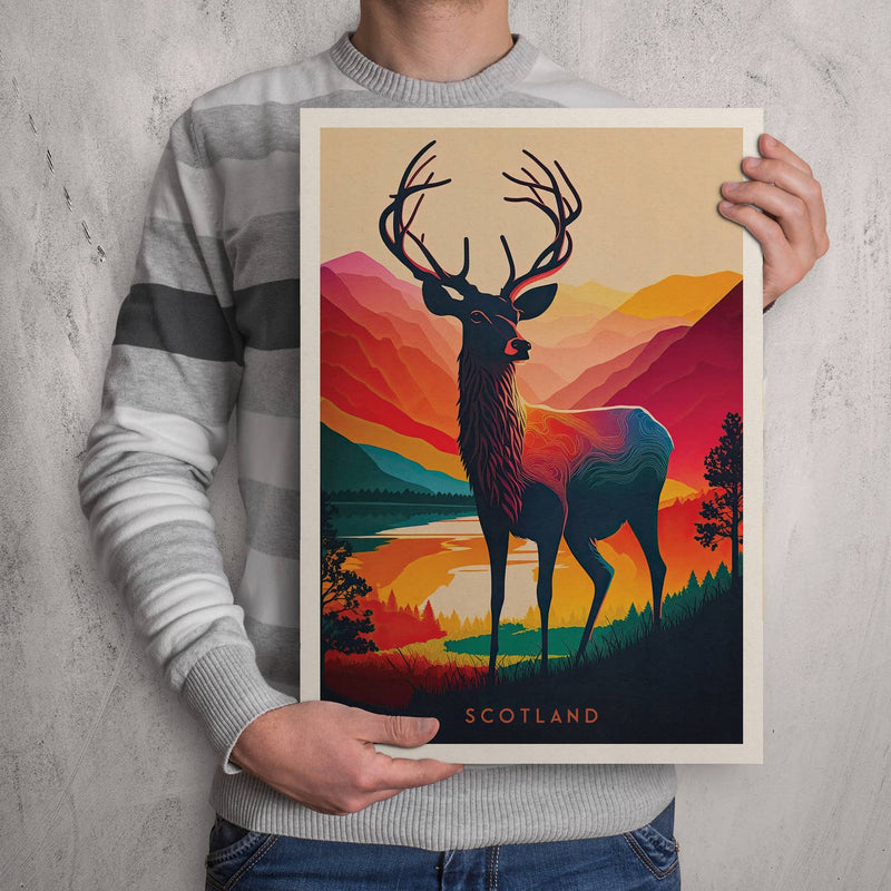Scotland stag A4 travel poster print