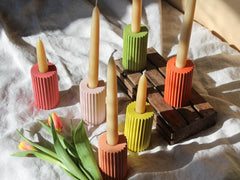 Colourful ridged candle holders