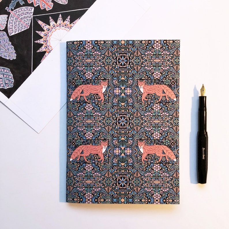 A5 lined notebook - fox & geometric flowers