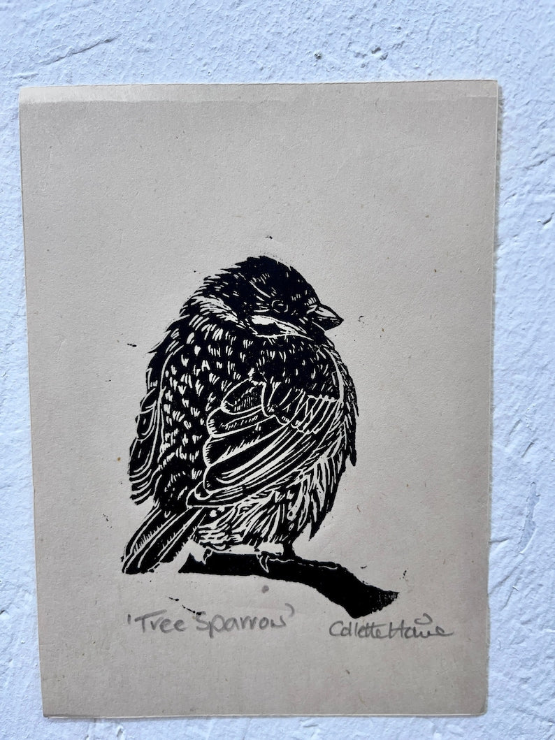 Tree Sparrow open edition lino print