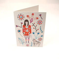 Illustrated card - girl and dog