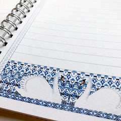 A5 spiral bound notebook/journal - swans & blue geometric pattern