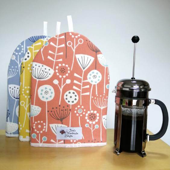 Cafetiere cosy Bergen fabric (small size in burnt orange with Insul Bright® Insulated Wadding)