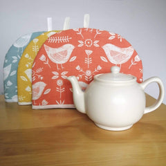 Tea cosy - Narvik birds/ochre (large size with Insul Bright® Insulated Wadding)
