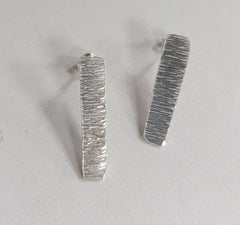 Sterling silver textured thin rectangle studs