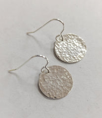 Sterling Silver hammered circle drop earrings