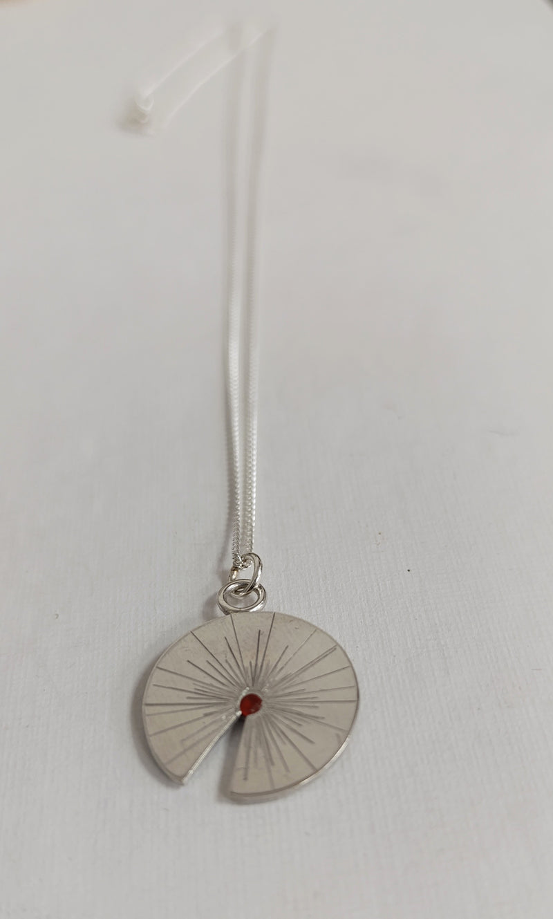 Sterling Silver lily pad with carnelian gemstone pendant
