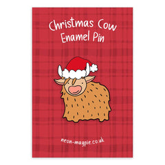 Highland cow with Santa hat enamel pin badge