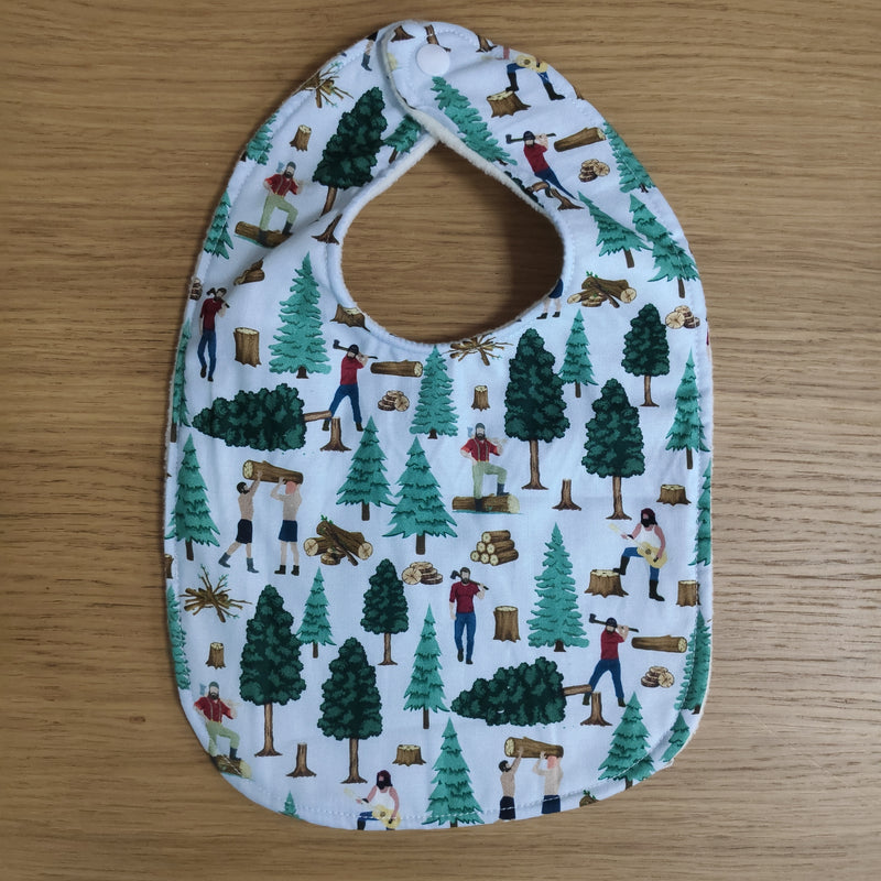 Traditional style bib - lumerjacks and trees
