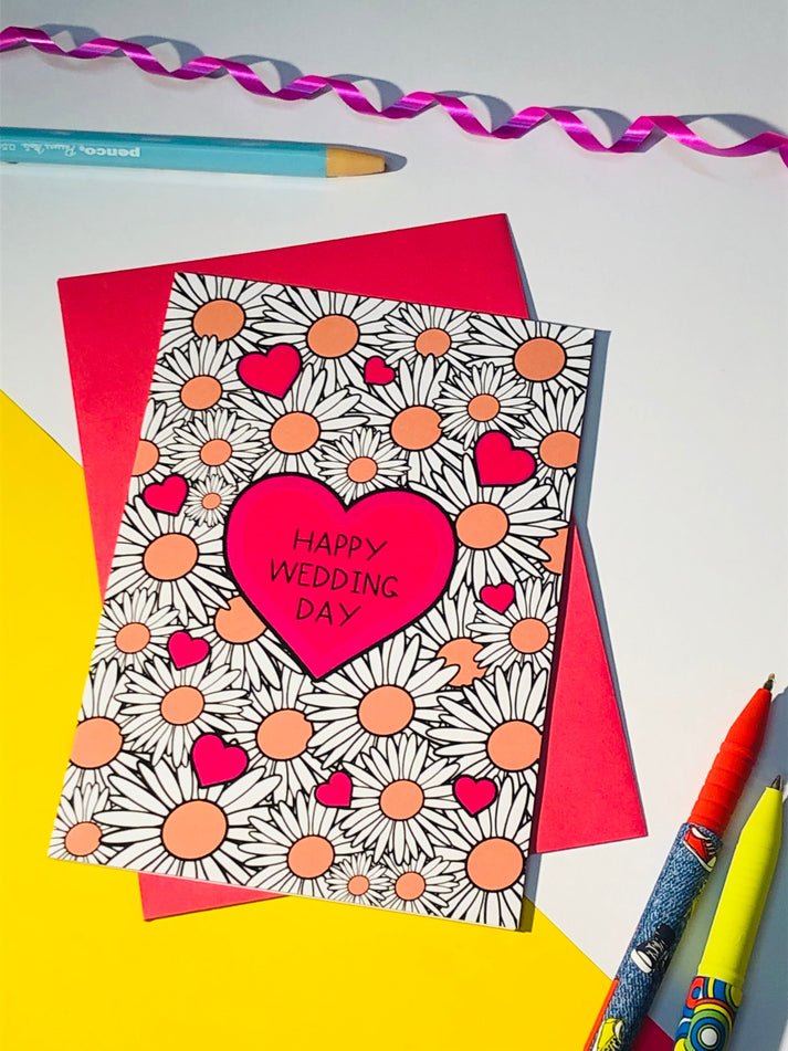 Happy wedding day flowers card